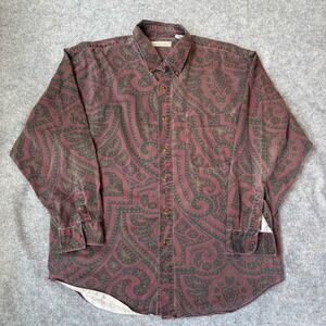 Bugle Boy Company Mens XL Paisley Button Down Shirt Burgundy Olive Long Sleeve